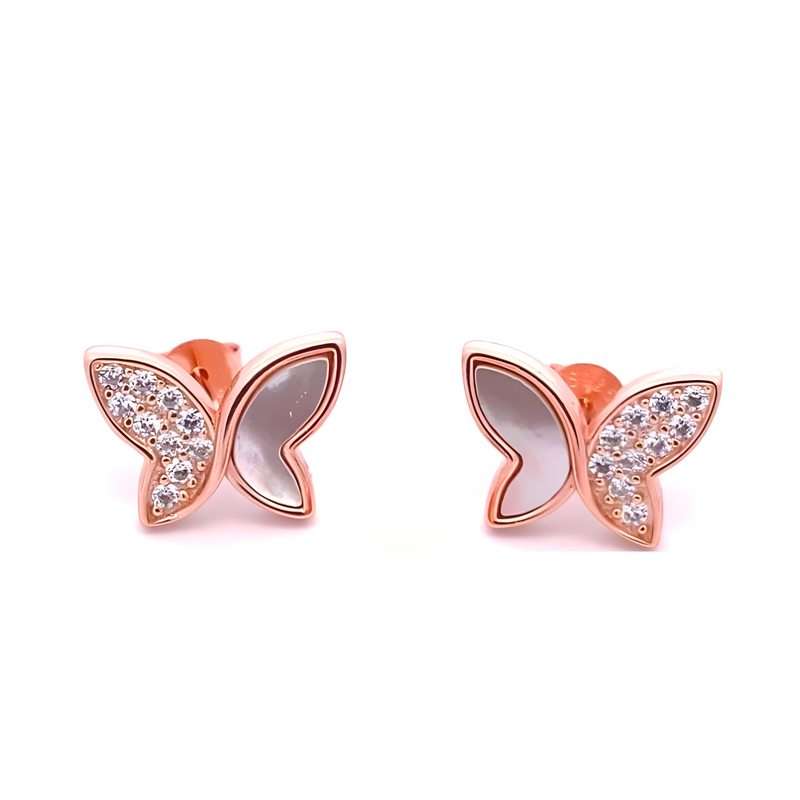 Dazzling Pearl CZ Butterfly Silver Rosegold Pendant Set - Anjoriya Jewels