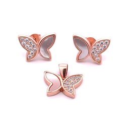 Dazzling Pearl CZ Butterfly Silver Rosegold Pendant Set - Anjoriya Jewels