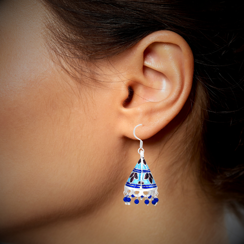 Multicolor Silver Meenakari Jhumki Earrings - Anjoriya Jewels