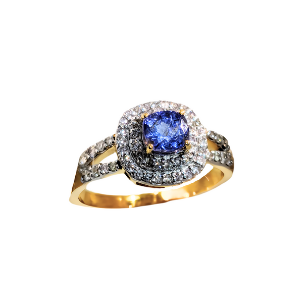 18K Gold Tanzanite Double Cluste Diamond Halo Ring Anjoiya Jewels