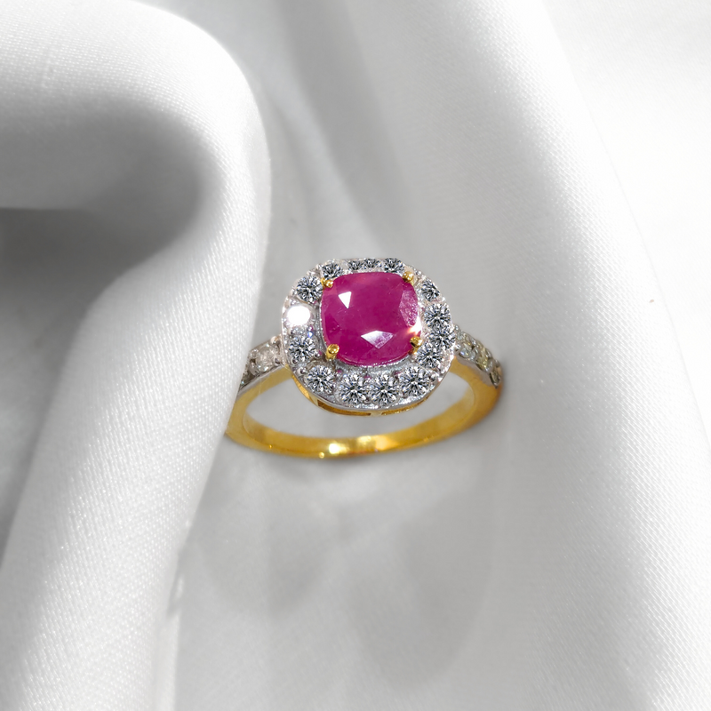 18K Gold Ruby Diamond Halo Ring Anjoiya Jewels