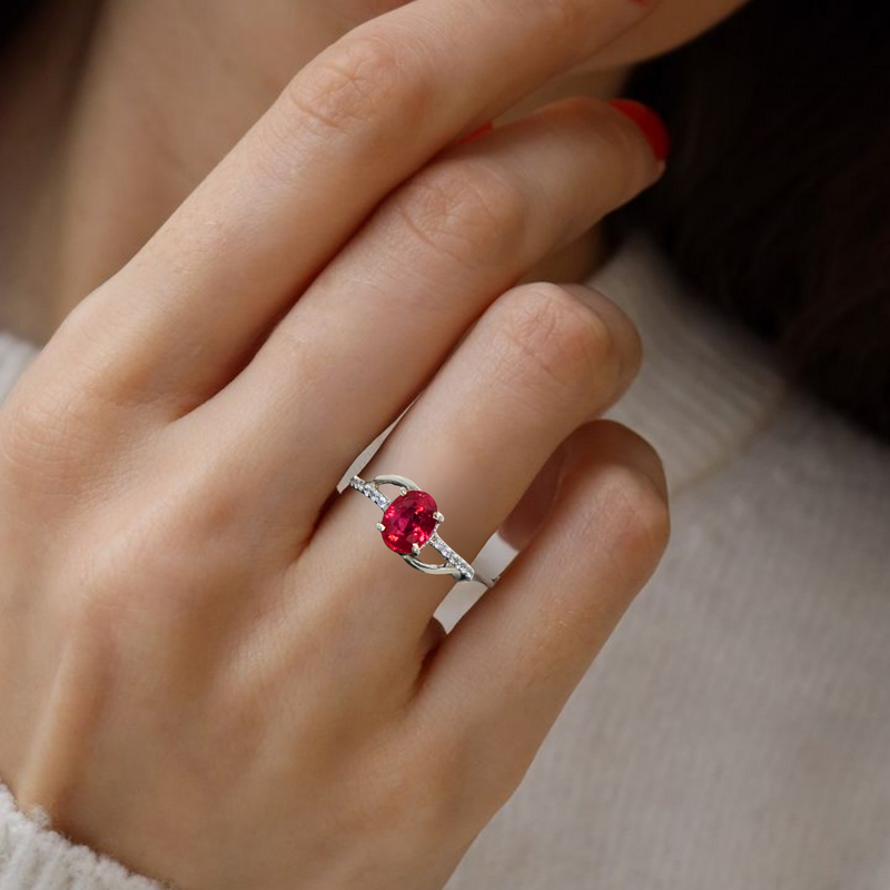 Glass Filled Ruby Oval  Sterling Silver Ring - Anjoriya Jewels