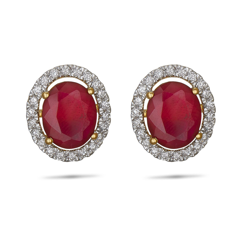 14K Glassfilled Ruby Diamond Halo Stud Earrings Anjoiya Jewels