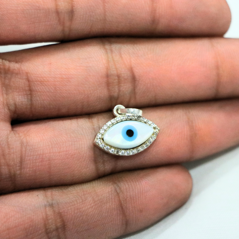 Evil Eye 925 Sterling Silver CZ Charm Pendant - Anjoriya Jewels