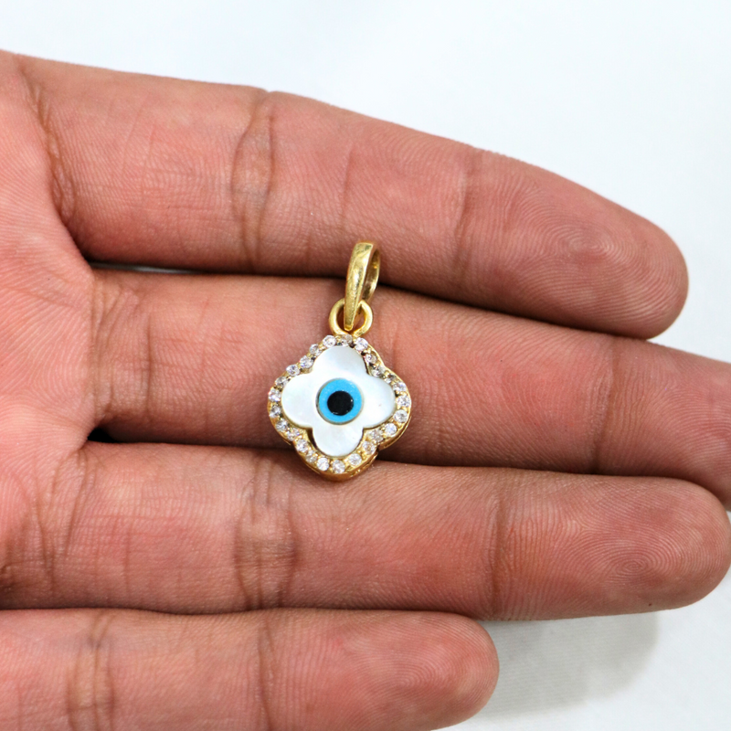 Evil Eye 925 Sterling Silver Clover Pendant - Anjoriya Jewels