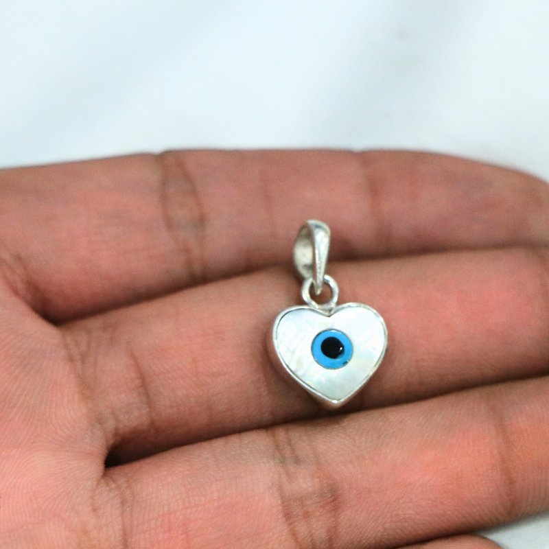 Evil Eye 925 Sterling Silver Heart Pendant - Anjoriya Jewels