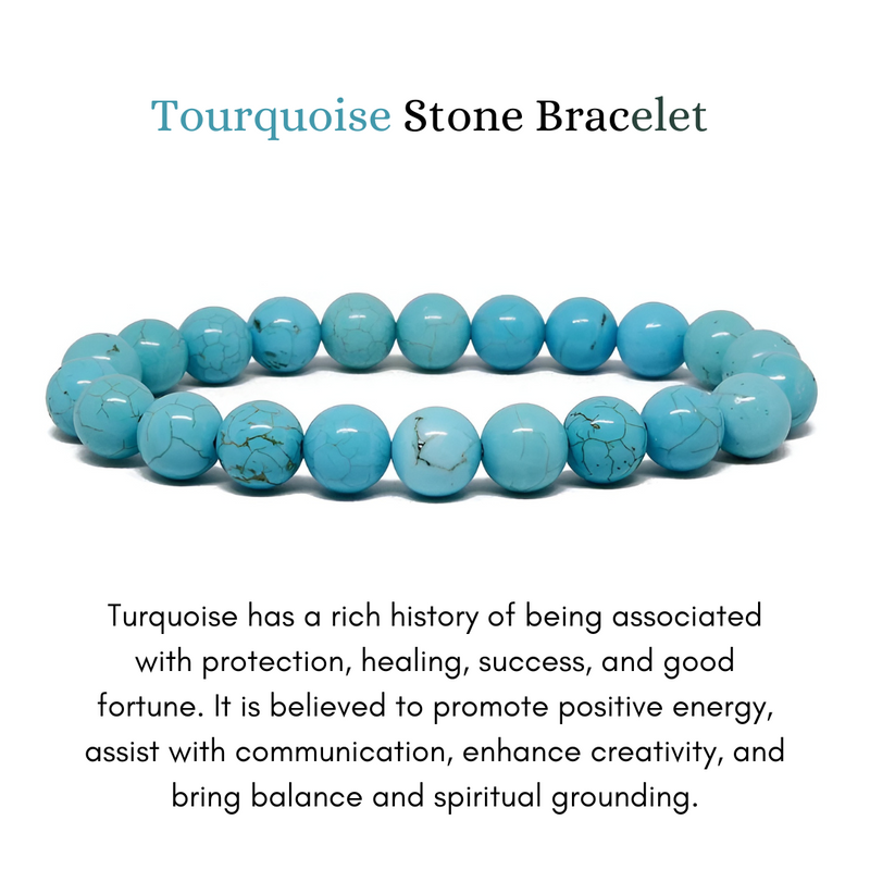 Tourquoise Beads Crystal Bracelet, 8-MM Beads- Hand Beaded Stone Wear Girls, Boys, Men & Women - Positive Energy Stones, Fashion & Everyday Wear - Anjoriya Jewels