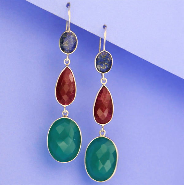 Multistone Oval Drop Earring - Anjoriya Jewels