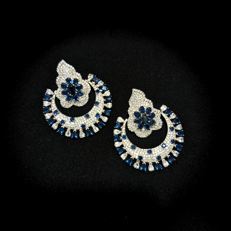 Blue Sapphire Chand Bali Earrings - Anjoriya Jewels