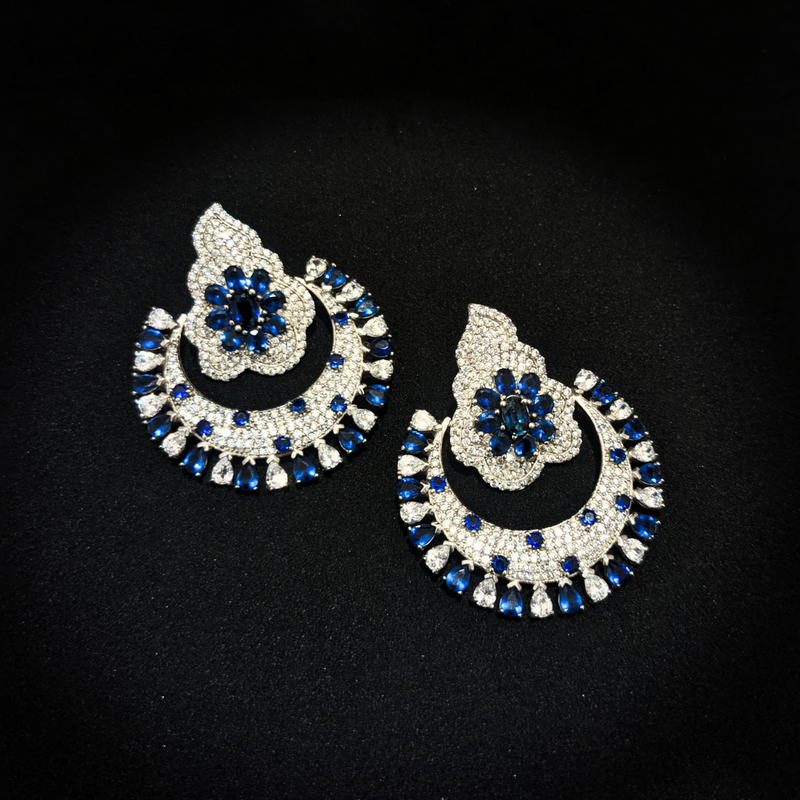 Blue Sapphire Chand Bali Earrings - Anjoriya Jewels