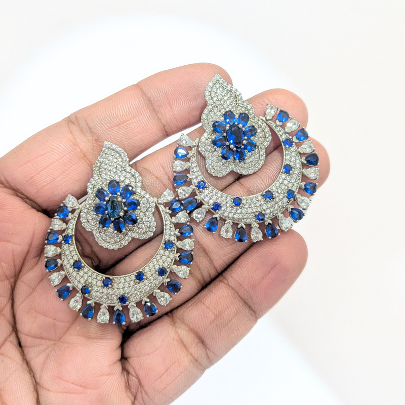 Blue Sapphire Chand Bali Earrings - Anjoriya Jewels