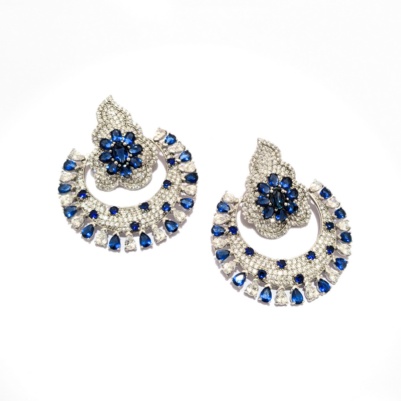 Blue Sapphire Chand Bali Earrings - Anjoriya Jewels