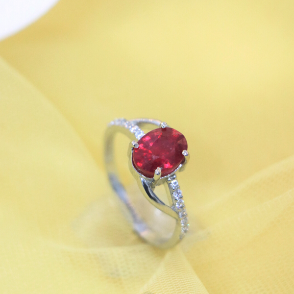 Glass Filled Ruby Oval  Sterling Silver Ring - Anjoriya Jewels