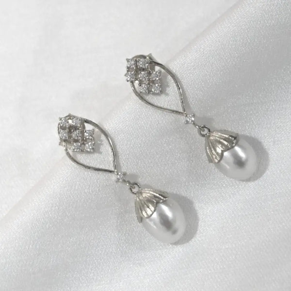 Pearl Moissanite Sterling Silver Drop Earring - Anjoriya Jewels