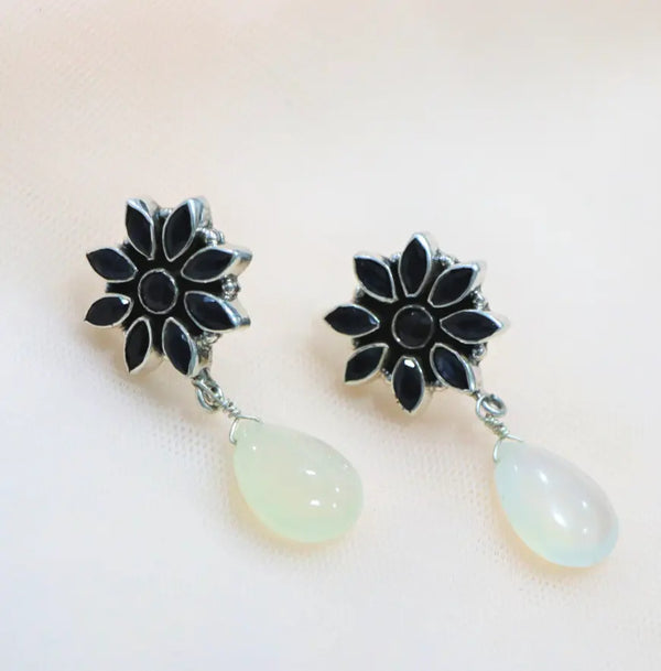 White Chalcedony Flower Drop Sterling Silver Earring - Anjoriya Jewels