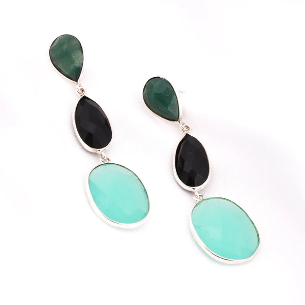 Black Onyx Chalcedony Oval Drop Earring - Anjoriya Jewels