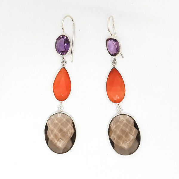 Red Onyx Smoky Topaz Oval Drop Earring - Anjoriya Jewels