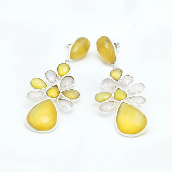 Lemon Topaz Floral Sterling Silver Earring - Anjoriya Jewels