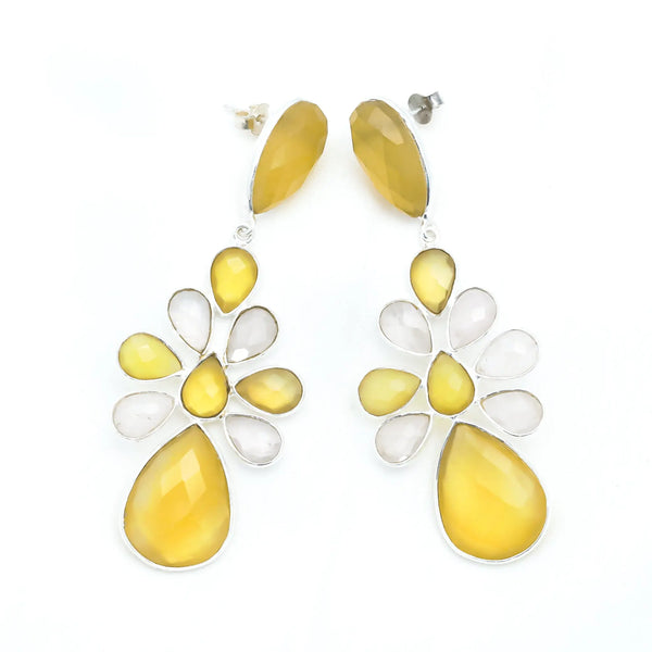 Lemon Topaz Floral Sterling Silver Earring - Anjoriya Jewels