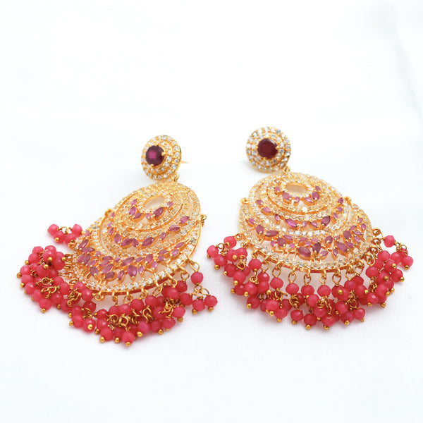 Ruby White Topaz Chand Bali Earrings - Anjoriya Jewels