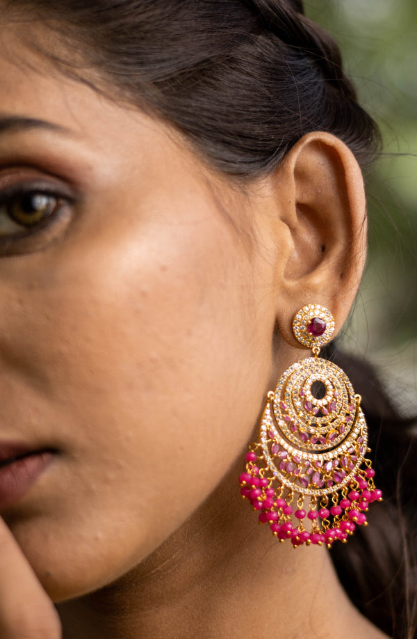 Ruby White Topaz Chand Bali Earrings - Anjoriya Jewels